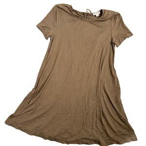 Love Riche Tan Taupe Lace Up Back Tunic Dress Size L Short Sleeve Casual